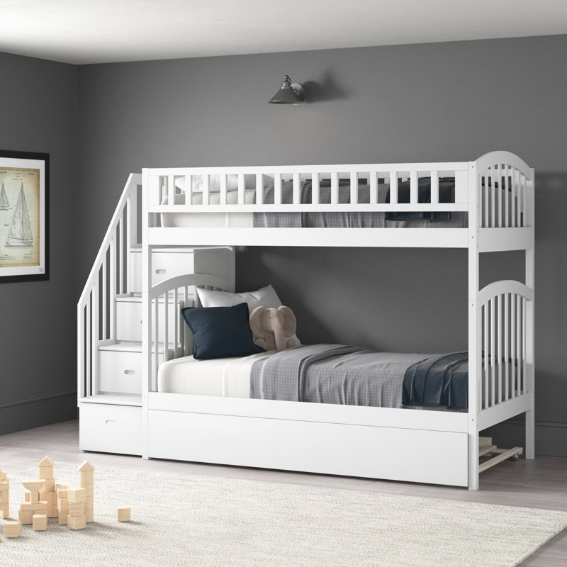 Viv + Rae Jaxson Kids Solid Wood Staircase Bunk Bed with Roll Out